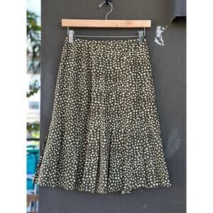 Vintage 80s Dana Buchman 100% Silk Green White Dot Chiffon A-Line Midi Skirt sz4